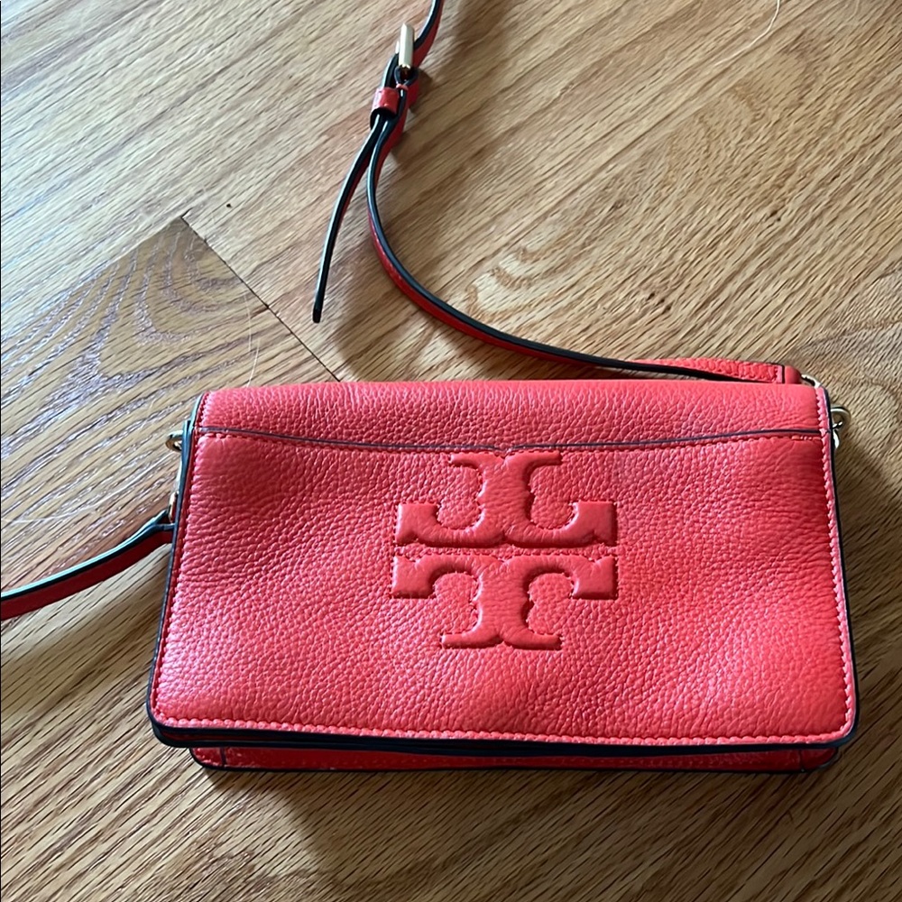 Tory Burch Red Crossbody Bag with Embossed Logo
